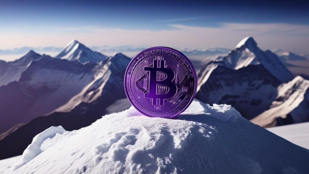 purple bitcoin on top